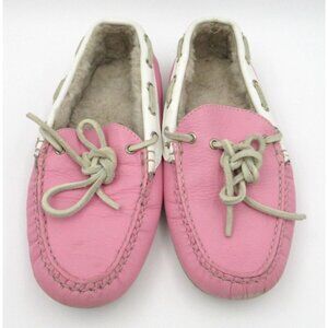 Allen Edmonds Pink Leather Slip on Faux Fur Lined Driving Moc Shoes Size 6.5